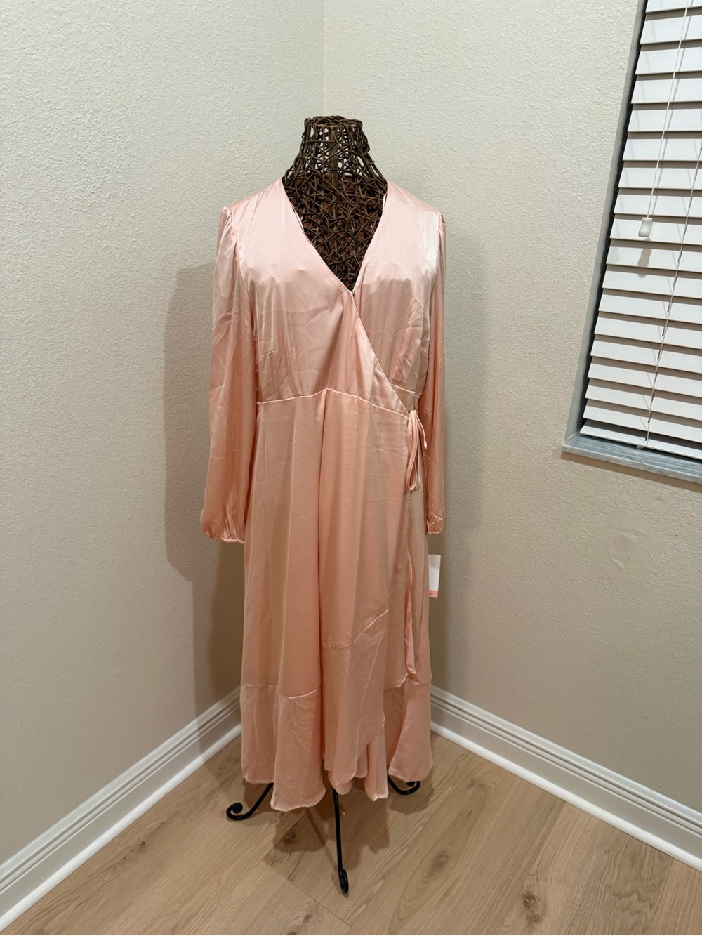 Motherhood Satin Wrap Dress in Blush Pink